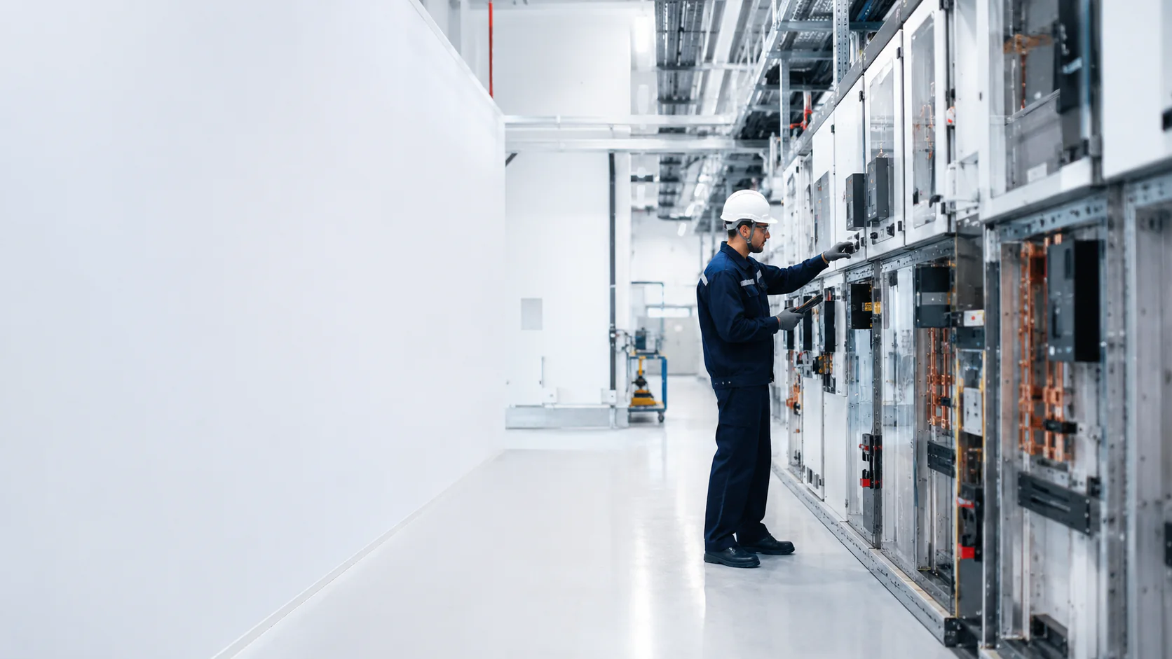 Elektrik pano sistemlerini inceleyen saha uzmanı